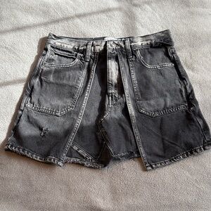 Free People We The Free Moxie Low Slung Pull On Barrel Black Denim Skirt Sz 27